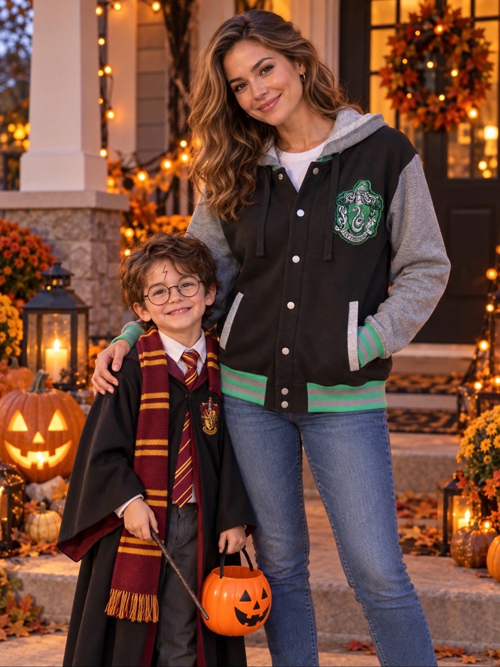 Harry Potter Slytherin Hooded Varsity Jacket Medium Black Gray Green